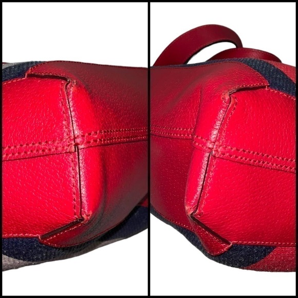 GUCCI Canvas Calfskin Sylvie Stripe Logo Mens Tote Red White Blue Large. - Picture 7 of 16
